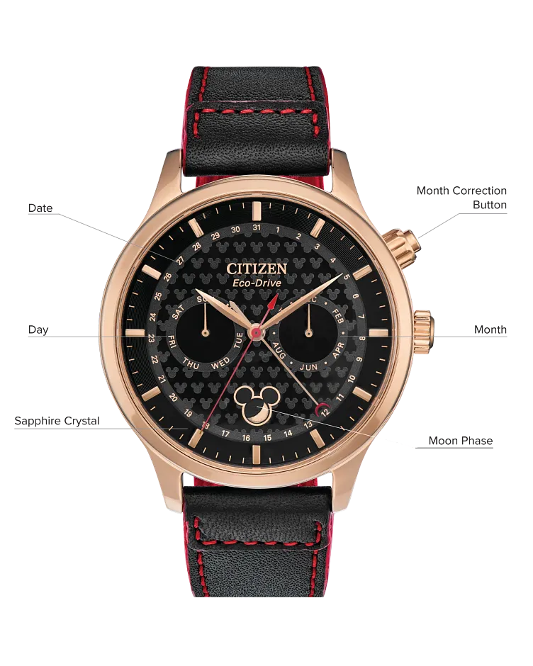 Mickey Mouse Black Dial Leather Strap AP1053-23W | CITIZEN Mickey Mouse Black Dial Leather Strap AP1053-23W | CITIZEN